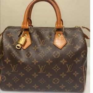Louies Vuitton Speedy 25 monogram leather canvas satchel
